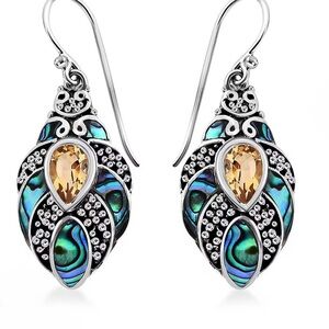 Abalone Shell & Brazilian Citrine 1.60 ctw Earrings in Sterling Silver